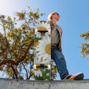 Skateboard Motif classique de marguerite champs floraux blanc