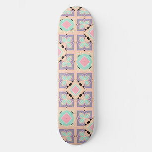 Skateboard Motif de carreaux géométriques pastel   Rose Menth