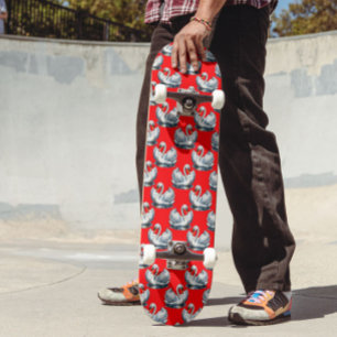 Skateboard Motif de cygnes sur fond rouge