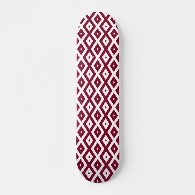 Skateboard Motif de diamants de Bourgogne et blanc (Devant)