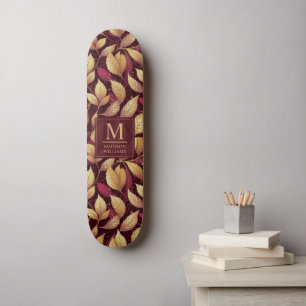 Skateboard Motif de feuilles d'automne pailletées rouge borde