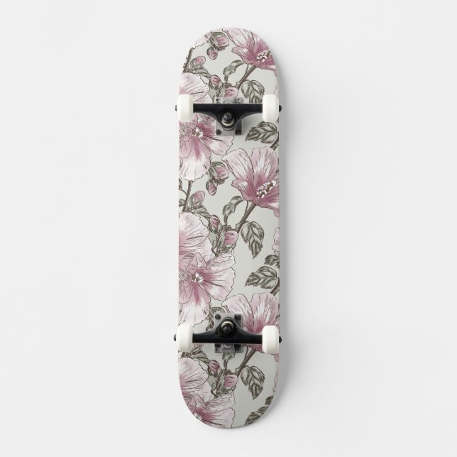 Skateboard Motif de fleurs rose amorti de ketmie (Recto)