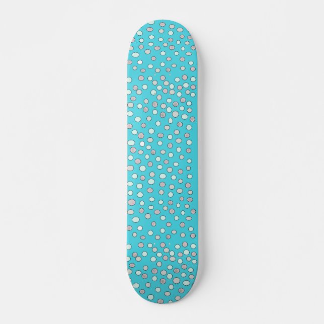 Skateboard Motif de frappe de point Polka bleu (Devant)