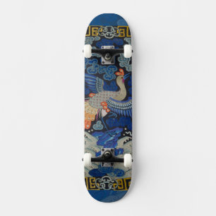 Skateboard Motif de grue chinoise vintage : bleu impérial