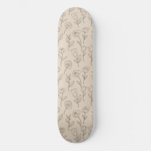 Skateboard Motif de ligne florale minimal élégant