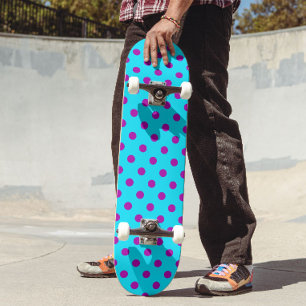 Skateboard Motif de pois en violet sur fond bleu