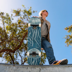 Skateboard Motif de poisson marine bleu et blanc gelée
