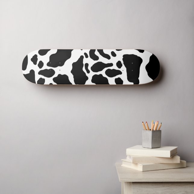 Skateboard Motif de Poster de animal de points de vache noir  (Art mural (Horz))