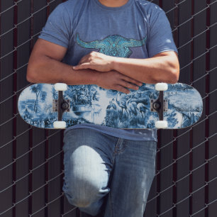 Skateboard motif de scène romantique avec carreaux bleus port