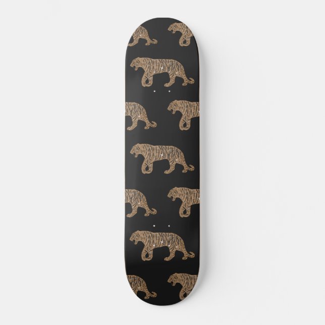 Skateboard Motif de tigre de Parties scintillant noir fashion (Recto)