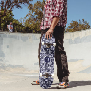 Skateboard Motif de tuiles portugaises Monogramme personnalis