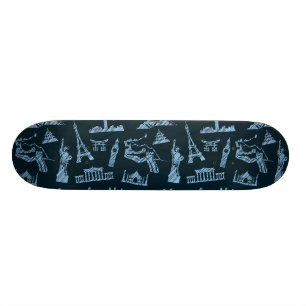 Skateboard Motif de voyage dans le motif de bleus