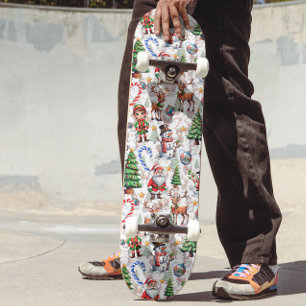 Skateboard Motif décoratif de Noël sur fond blanc