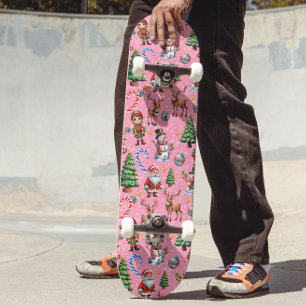 Skateboard Motif décoratif de Noël sur fond rose
