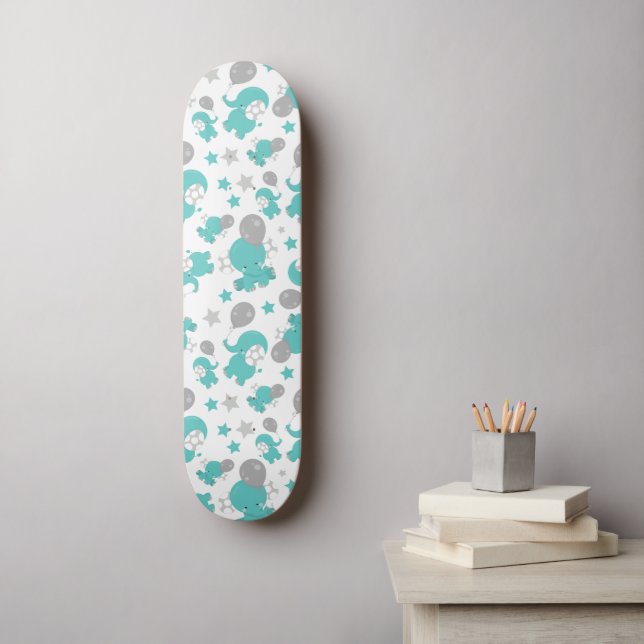 Skateboard Motif Des Eléphants Bleus, Eléphants Mignons, Étoi (Art mural)
