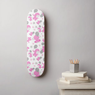 Skateboard Motif Des Eléphants Roses, Eléphants Mignons, Étoi