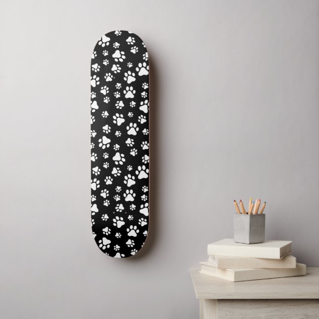 Skateboard Motif des pattes, Empreintes de pattes, noir et bl (Art mural)