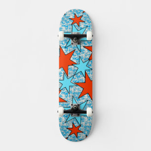 Skateboard Motif d'étoile bleue et rouge