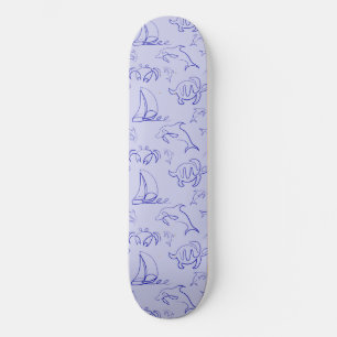 Skateboard Motif d'une ligne d'animal marin et voilier