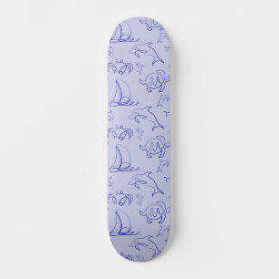 Skateboard Motif d'une ligne d'animal marin et voilier