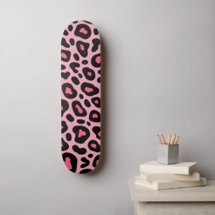 Skateboard Motif Empreinte de léopard rose et noir