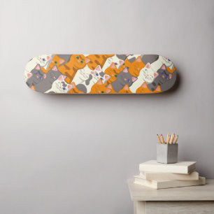 Skateboard Motif en diagonale du chat noir blanc gingembre