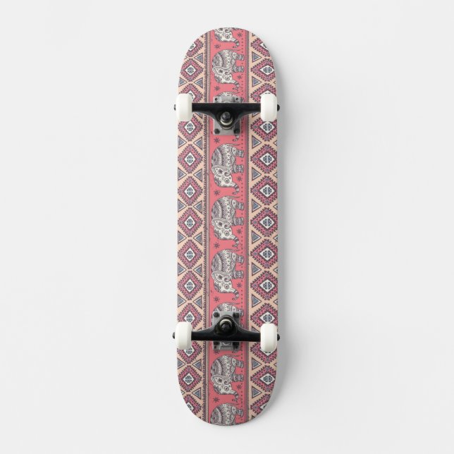 Skateboard Motif ethnique rose d'éléphant (Recto)