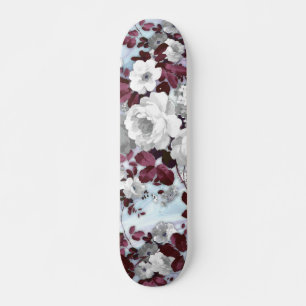 Skateboard Motif floral boho burgunch blanc pastel