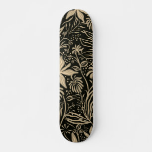 Skateboard Motif floral brillant en or sur noir 