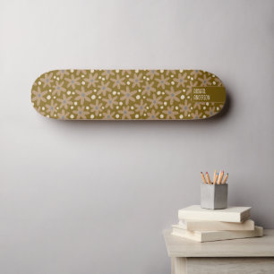 Skateboard Motif floral de marguerites brunes abstraites