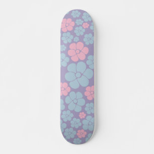 Skateboard Motif floral en bleu, lilas et rose