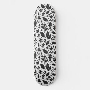 Skateboard Motif floral monochrome avec feuilles et fleurs