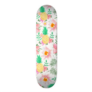 Skateboard Motif floral tropical d'été de jaune moderne de