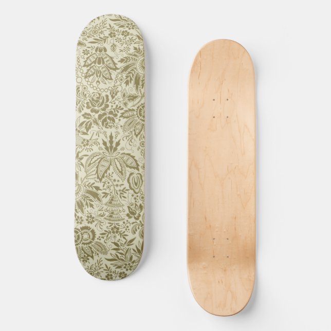 Skateboard Motif Floral Vert Sage Antique Damas (Recto)