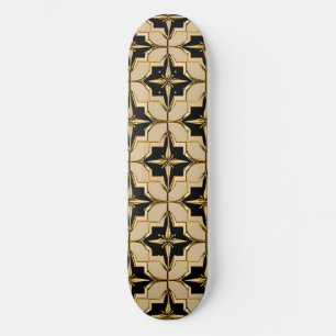 Skateboard Motif Géométrique Élégant Or et Noir