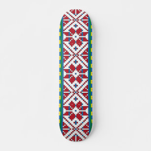 Skateboard Motif géométrique tribal rouge, bleu et blanc étoi