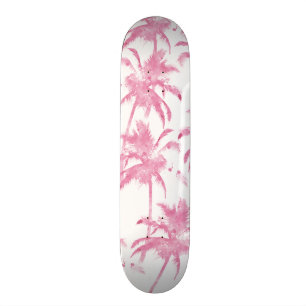 Skateboard Motif moderne de palmier d'aquarelle rose