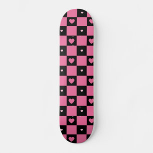 Skateboard Motif moderne Pink and Black Checker Coeurs filles