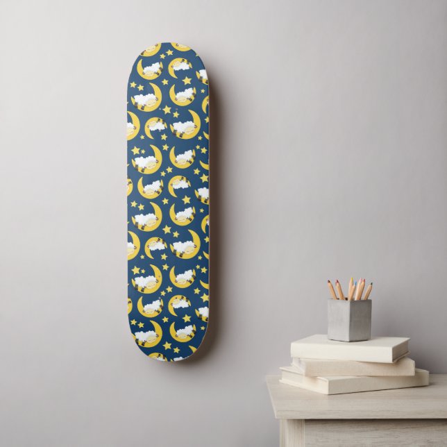 Skateboard Motif mouton, Mouton couché, Lune, Étoiles (Art mural)