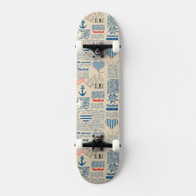 Skateboard Motif nautique de journal (Recto)