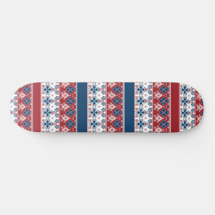 Skateboard Motif norvégien rayé bleu rouge