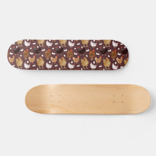 Skateboard Motif Poulet Brun et Œufs