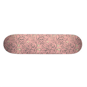 Skateboard Motif romantique avec des coeurs et des oiseaux