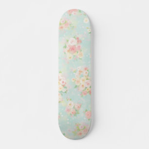 Skateboard Motif Rose Pastel souple sur Aqua Arrière - plan