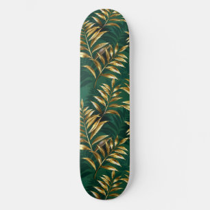 Skateboard Motif sans couture avec des fougères dorées