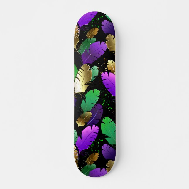 Skateboard Motif sans couture avec des plumes de Mardi Gras (Devant)