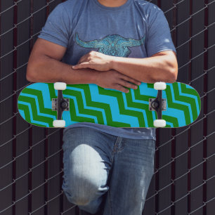 Skateboard Motif zigzag chevron bleu vert