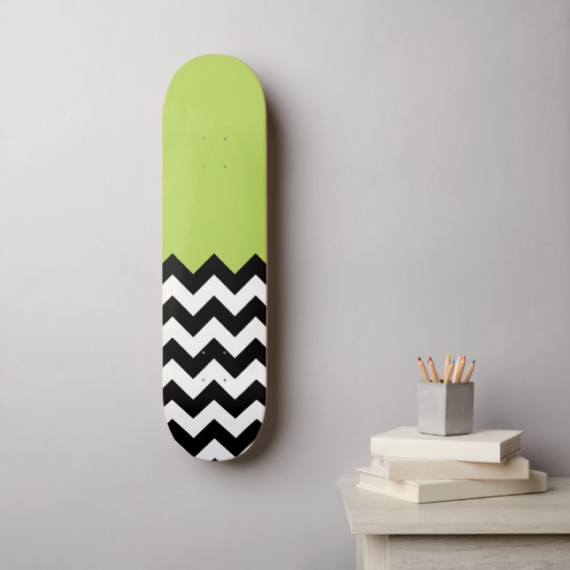 Skateboard Motif Zigzag noir et blanc, Chevron, Vert (Art mural)