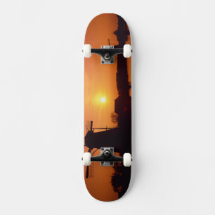 Skateboard Moulins à vent au coucher du soleil, Kinderdijk, P