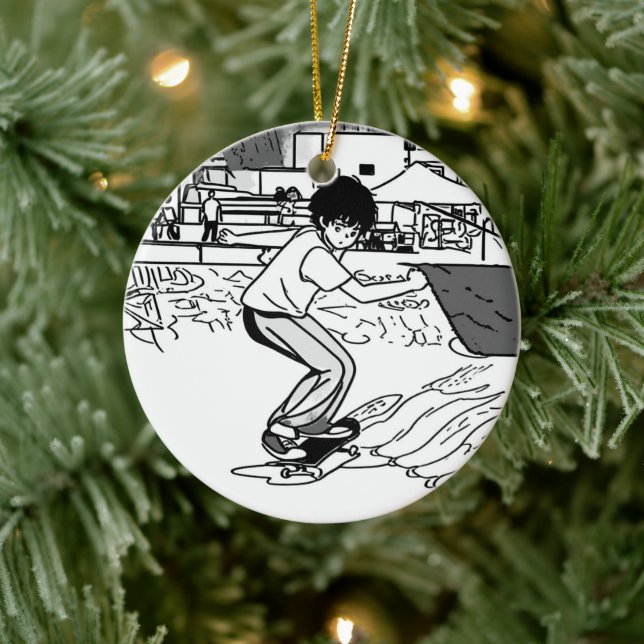 Skateboard Moves - Young Skateboarder Keramik Ornament (Baum)